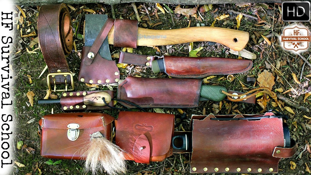 Bushcraft / Survival Tool Belt - One Stick Fire - Leathercraft , Knife , Axe and More ... - HD Video