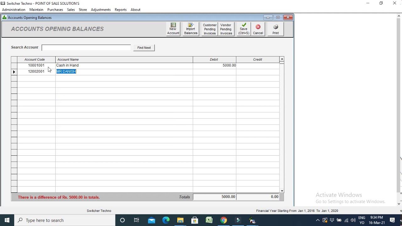 How to Add Account Opening Balance In Switcher Techno Software