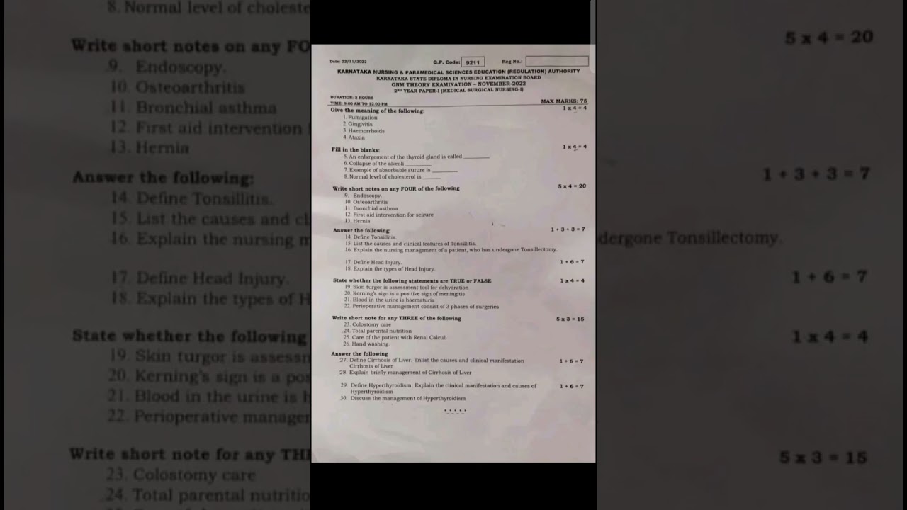 MSN-1 Question Paper GNM 2nd Year Karnataka University #trending #ytshorts #shorts #bestknowledge