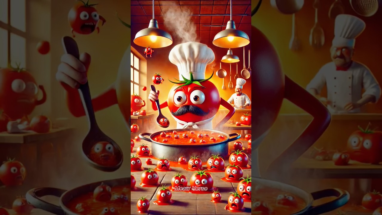 🥰 Evolution of Cooking: When Tomatoes Fight Back! 🍅 Meaw Verse ✅ #cat #cute #cutecat #shorts