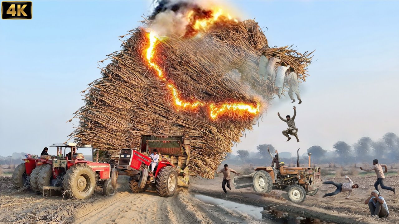 Old Fiat 480 Tractor Best Performance | Mf 385 tractor extreme stunt & pulling trolley | 4k Ultra HD