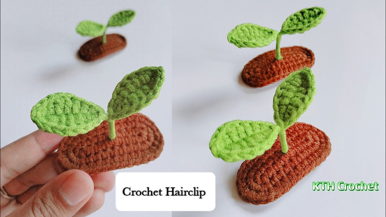 အပင်ပေါက် ကလစ်ထိုးနည်း (Crochet Leaf Sprout Hair clip)