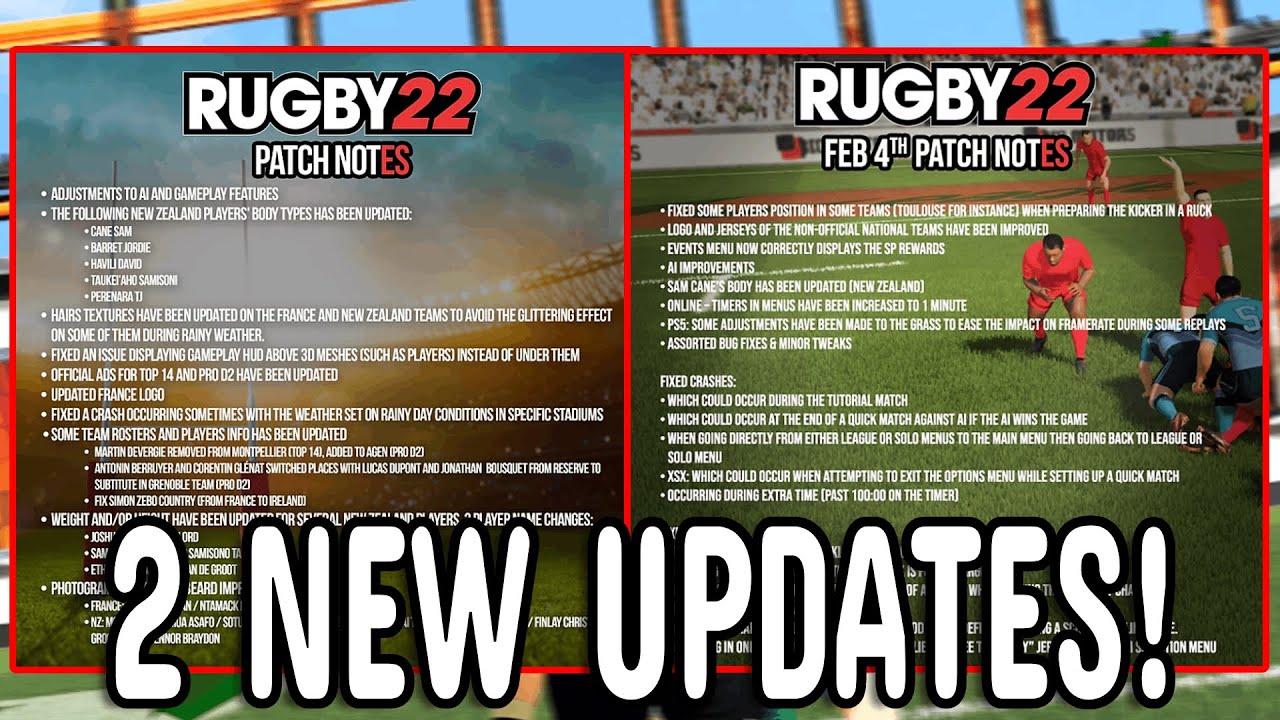 RUGBY 22 - 2 NEW UPDATES - All Patch Notes - New England and Springboks Kits - Gameplay & Commentary