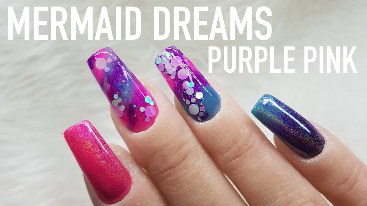 PINK AND PURPLE ACRYLIC NAIL DESIGN | MERMAID DREAMS
