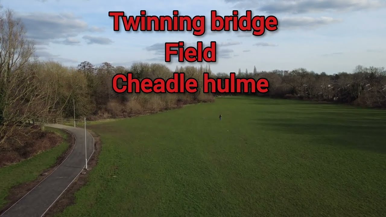 Drone flight over twinning bridge field  cheadle hulme