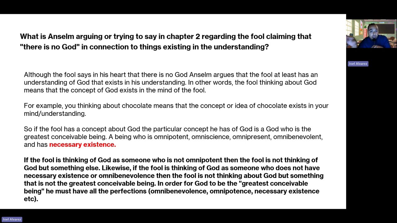 Recorded Lecture Video on Anselm's Ontological Argument