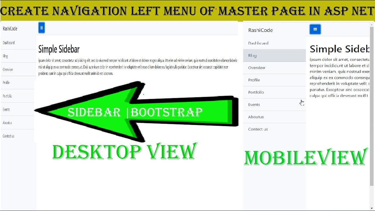 Create Navigation left menu of Master Page in ASP NET | bootstrap | jQuery