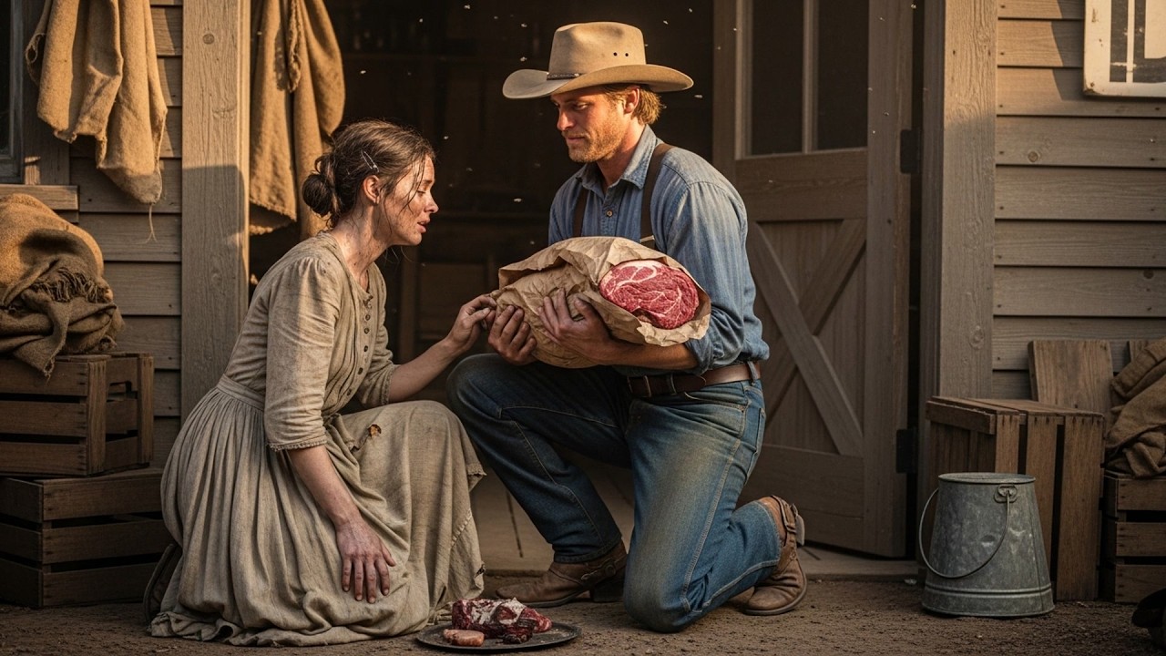 She Was Gathering Scraps Behind The Butcher Shop, The Cowboy Bought A Whole Side Of Beef For Her