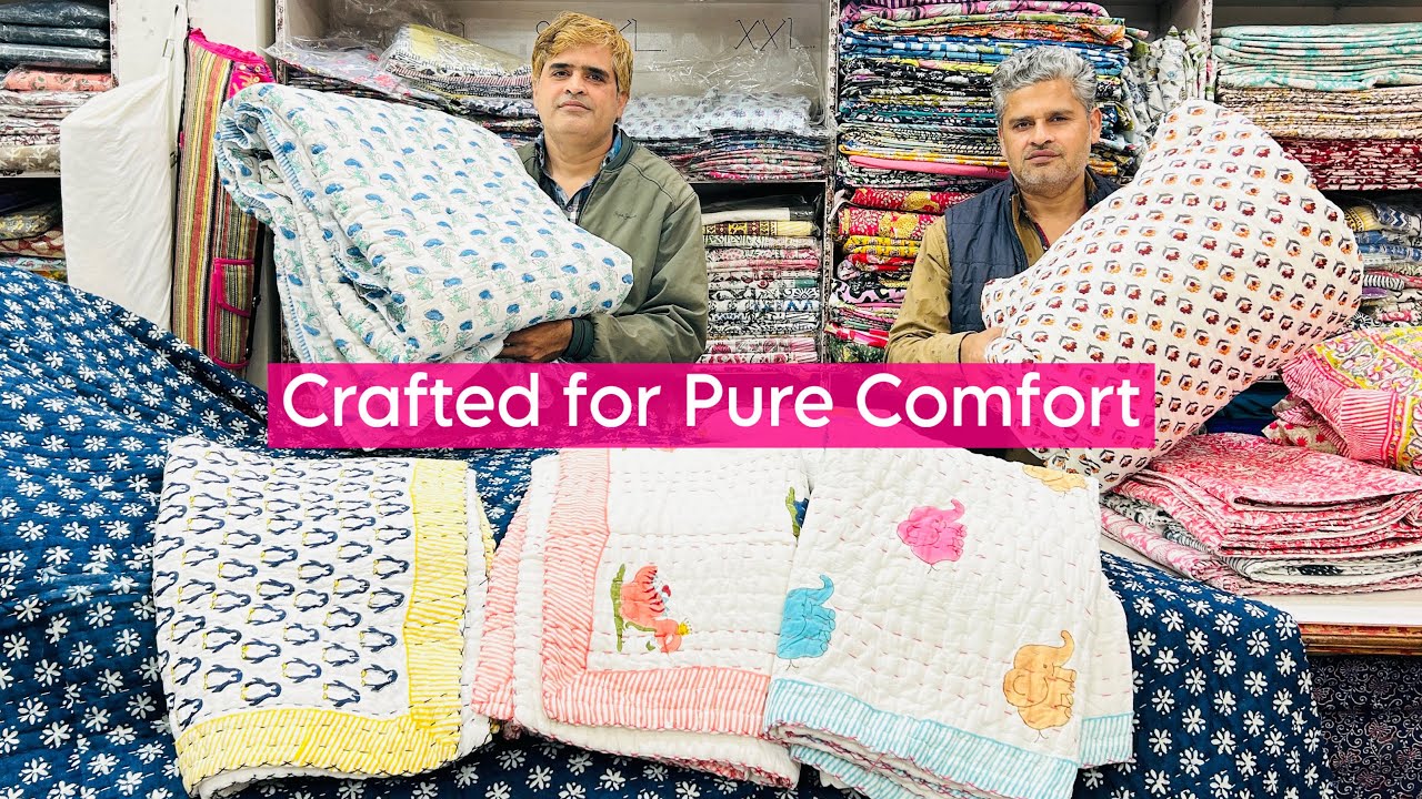 Hand Block Print Baby Quilt & Jaipuri Rajai Comforter – Handmade Kantha-Stitch Bedcover 
