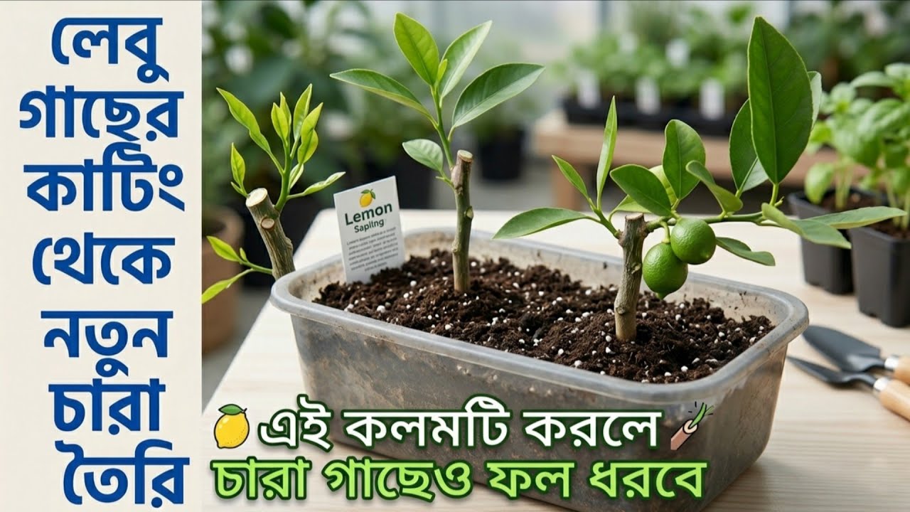 তাড়াতাড়ি ফল ধরাতে চাইলে কাটিং এর মাধ্যমে নতুন চারা তৈরি করুন নিজ বাসায়। লেবু গাছের চারা তৈরি