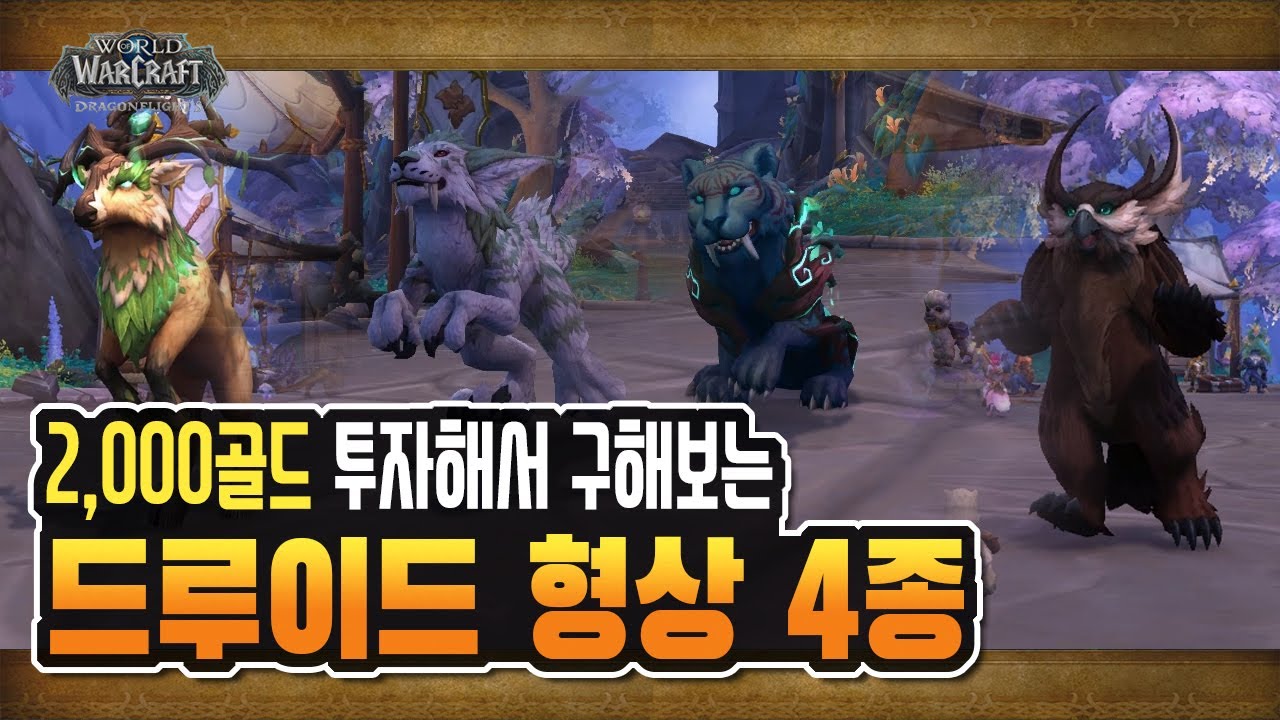 🐻 암영발톱(갈색), 꿈표범(녹색), 숲수사슴(녹색), 꿈갈퀴(흰색/녹색)  [와우 용군단 드루이드 형상]