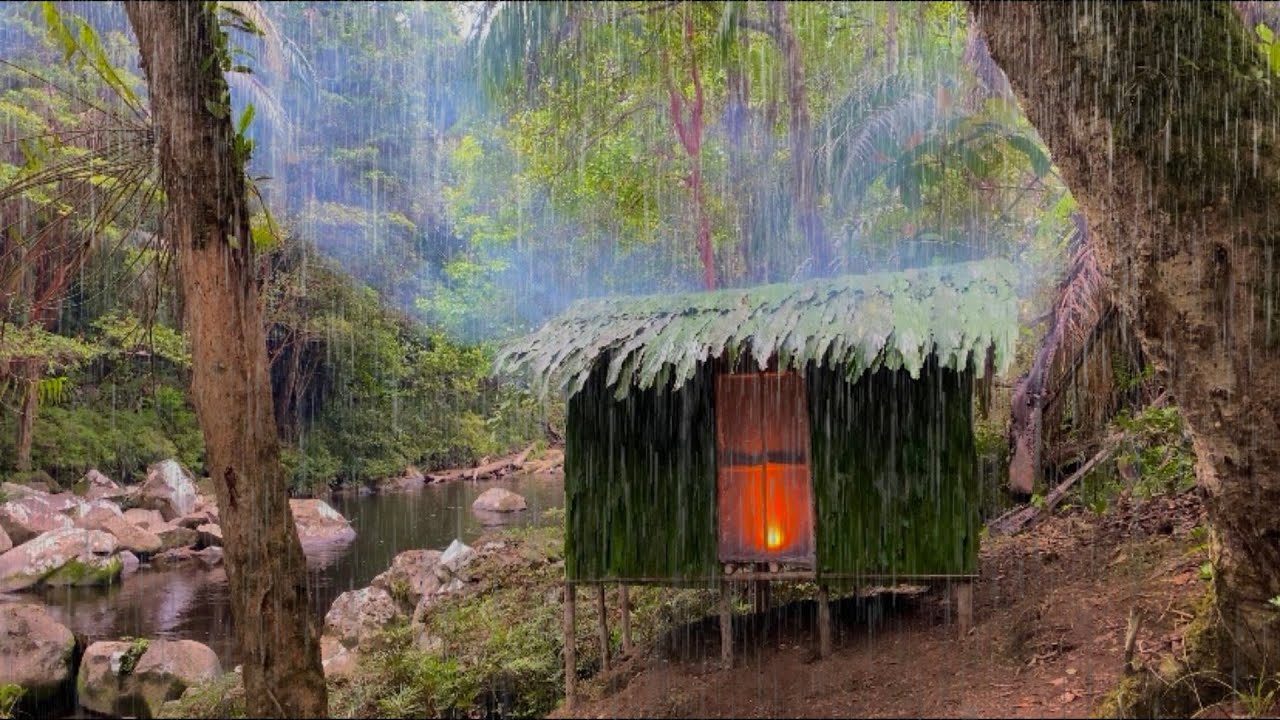 4Hari camping seru,membangun shelter,di terjang hujan deras,mancing buat bertahan hidup
