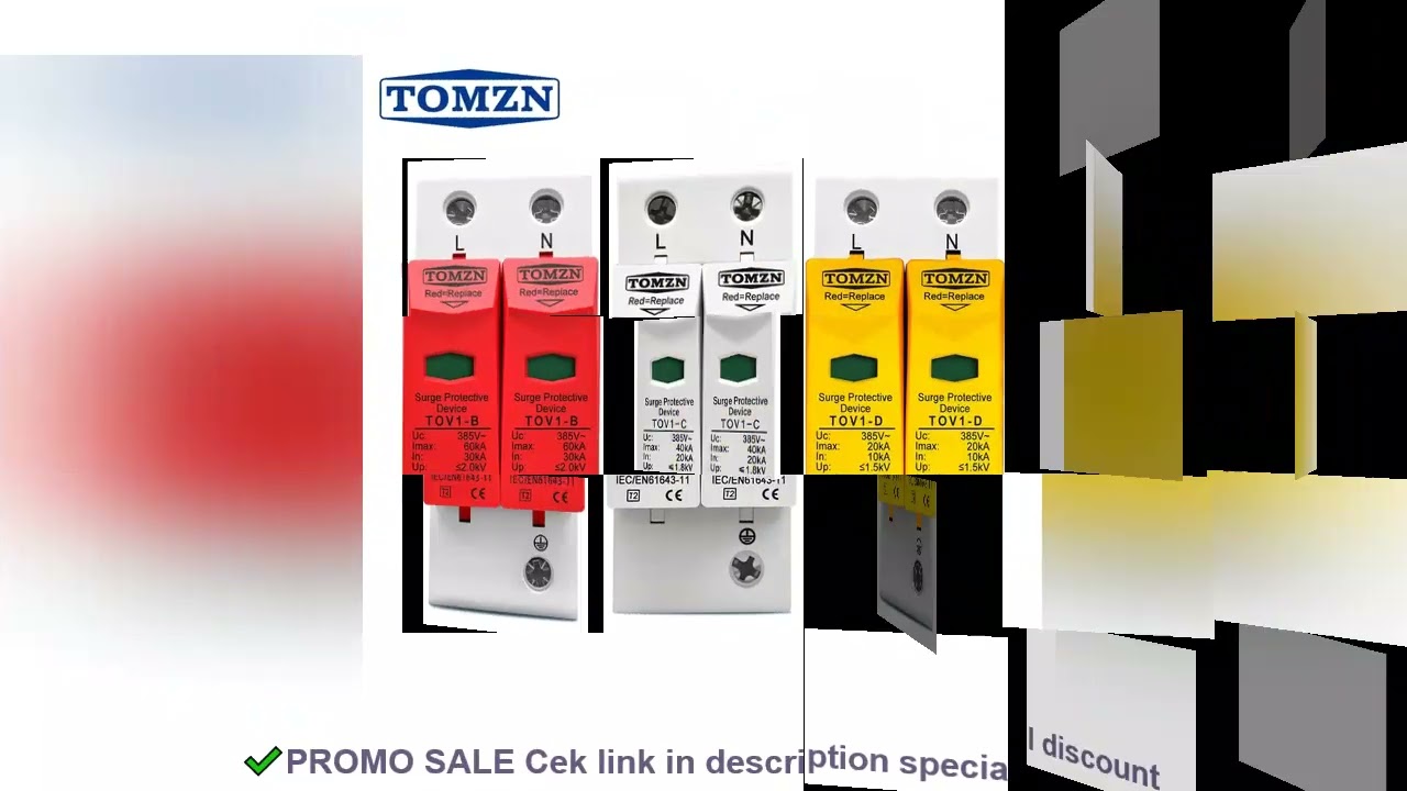 TOMZN AC SPD 2P House Surge Protector Protection Protective Low-voltage Arrester Device 10-20kA 20-4