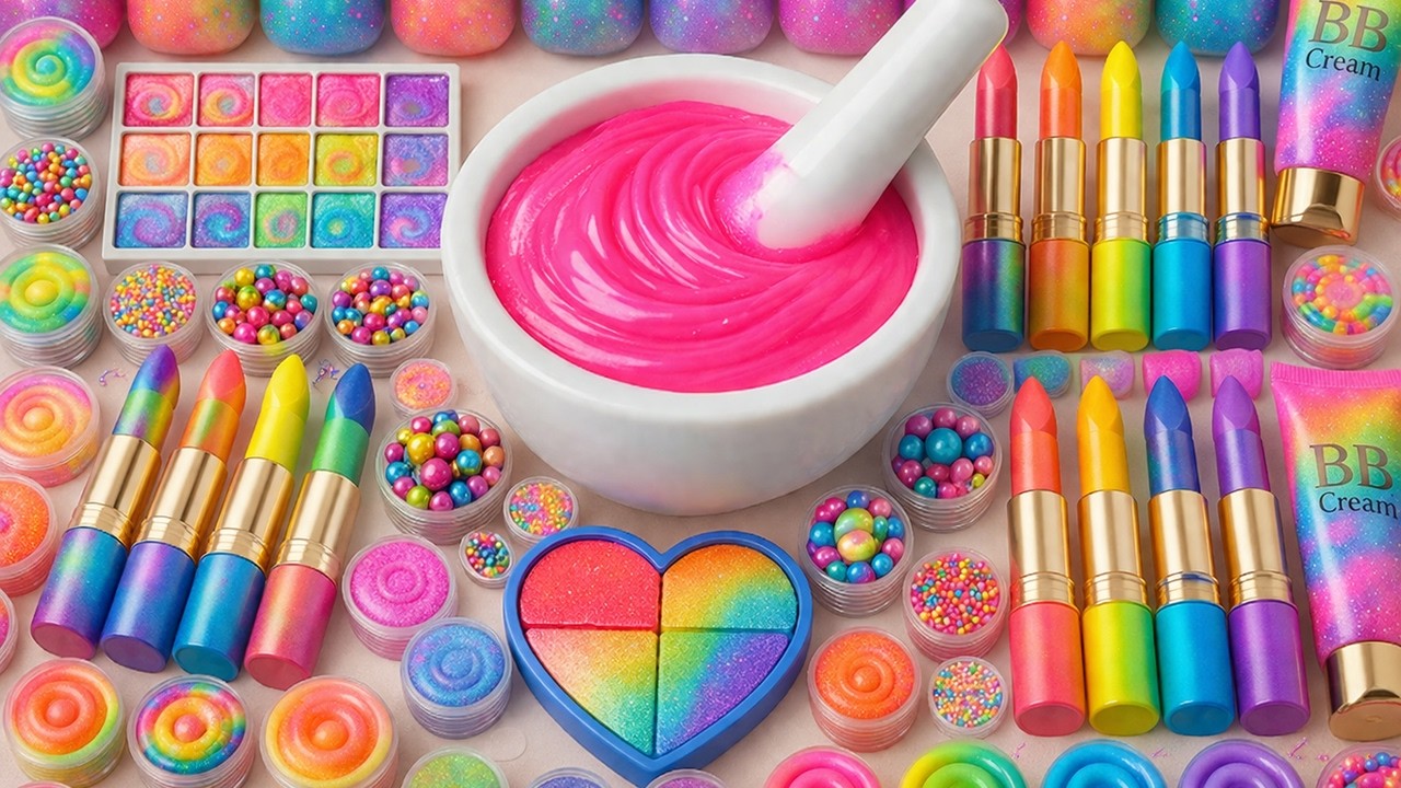Satisfying Slime ASMR 🌈 DIY How To Make Heart Pink Slime Slime Mixing Makeup Glitters Squishy Ball