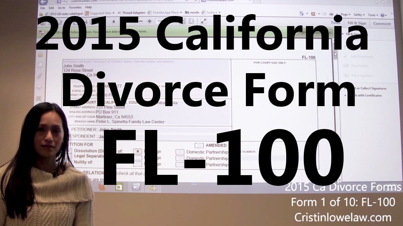 Filing California Divorce Forms: Form 1 of 10 the FL-100