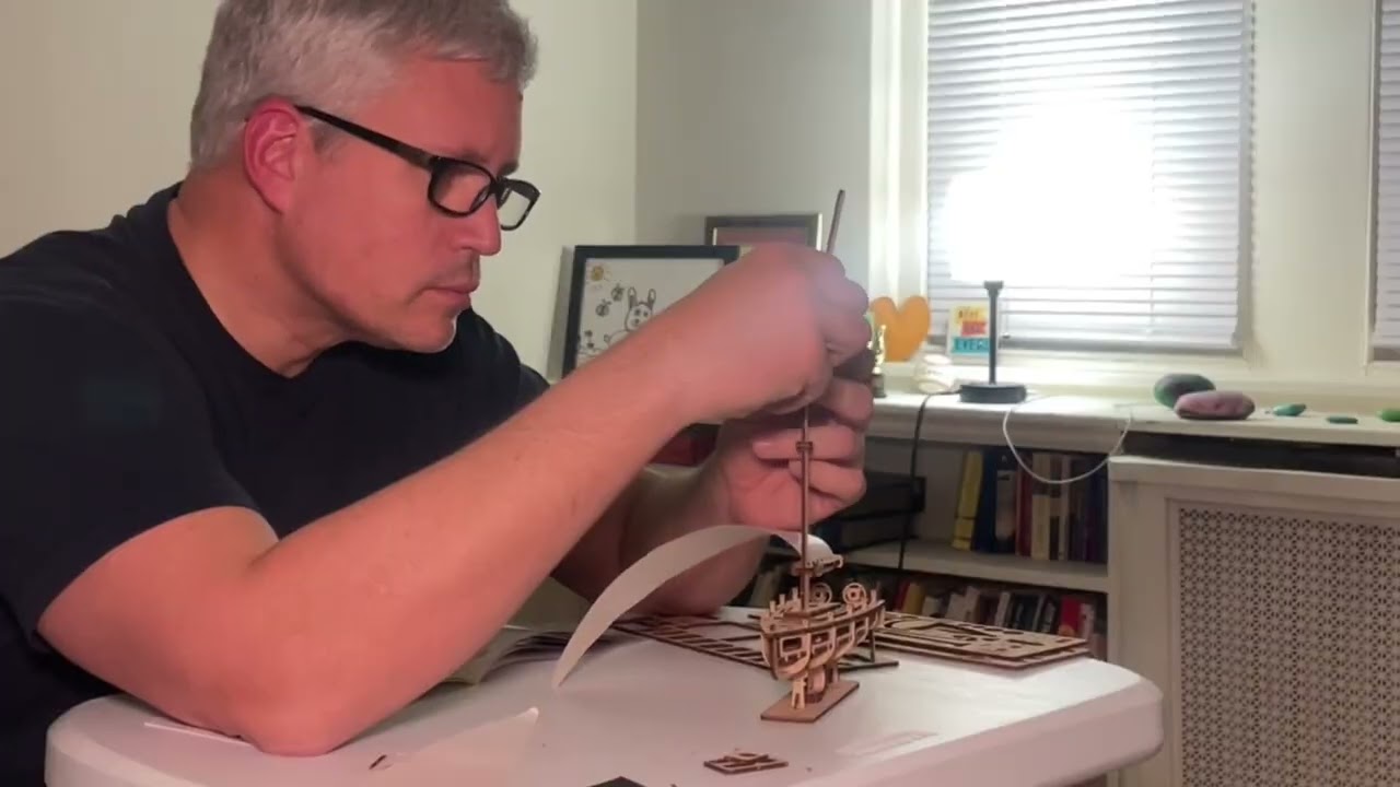 Dad Building Plywood Yacht Model