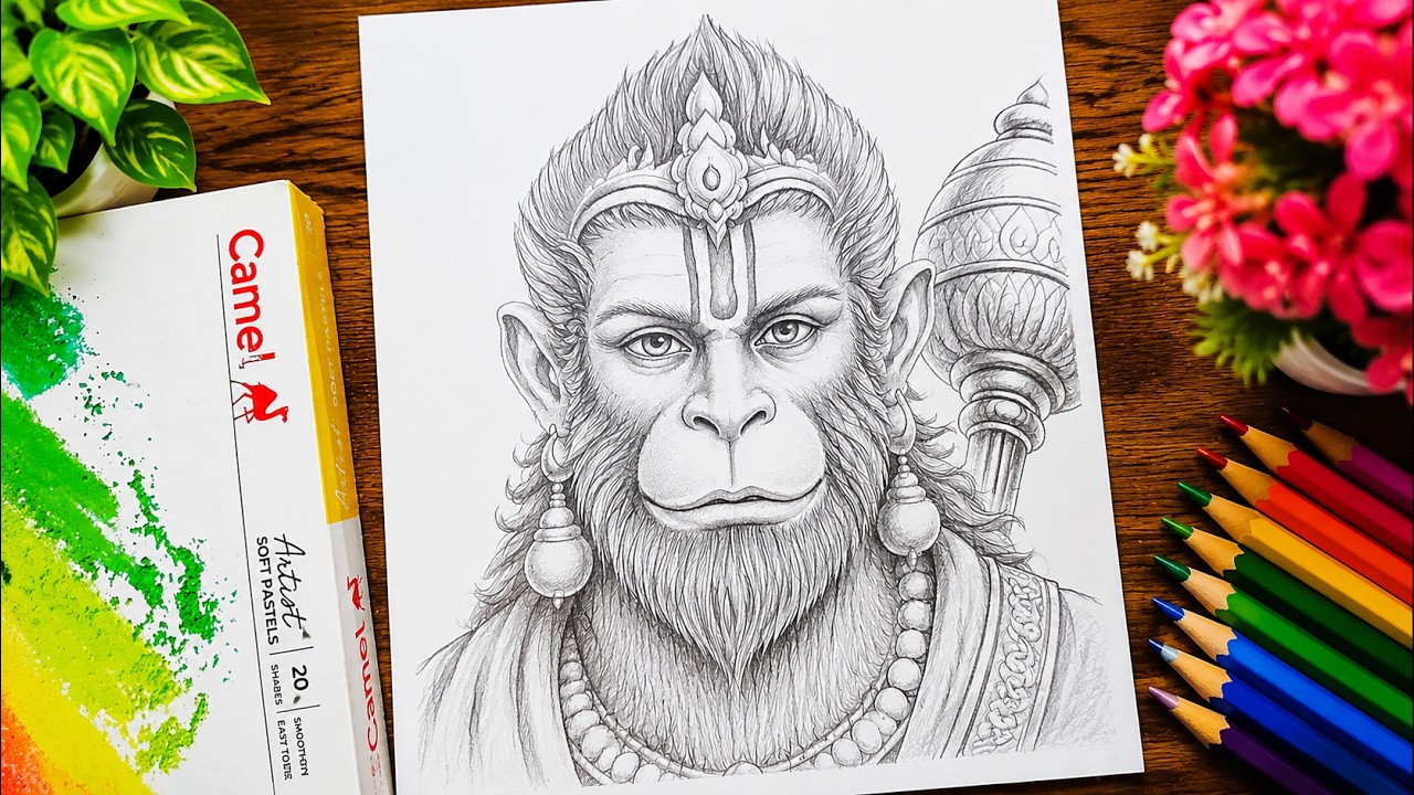 Hanuman ji Drawing II How to Draw Hanuman ji outline tutorial ,Hanumaan ji