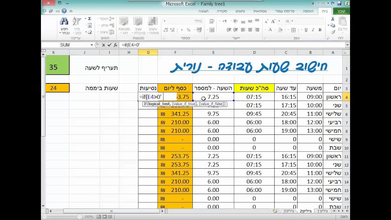 הדרכה באקסל EXCEL פונקצית IF, תנאי חישוב