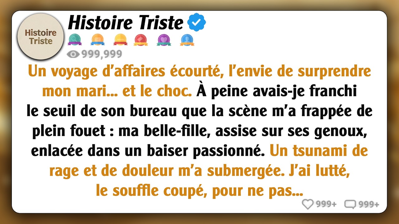 Je suis partie en voyage d'affaires et je suis revenue tôt pour faire une surprise à mon mari. En...