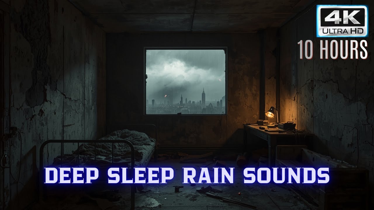 10 HOURS  Heavy Rain Sounds in an Abandoned Room  4K Uninterrupted Dark Ambience