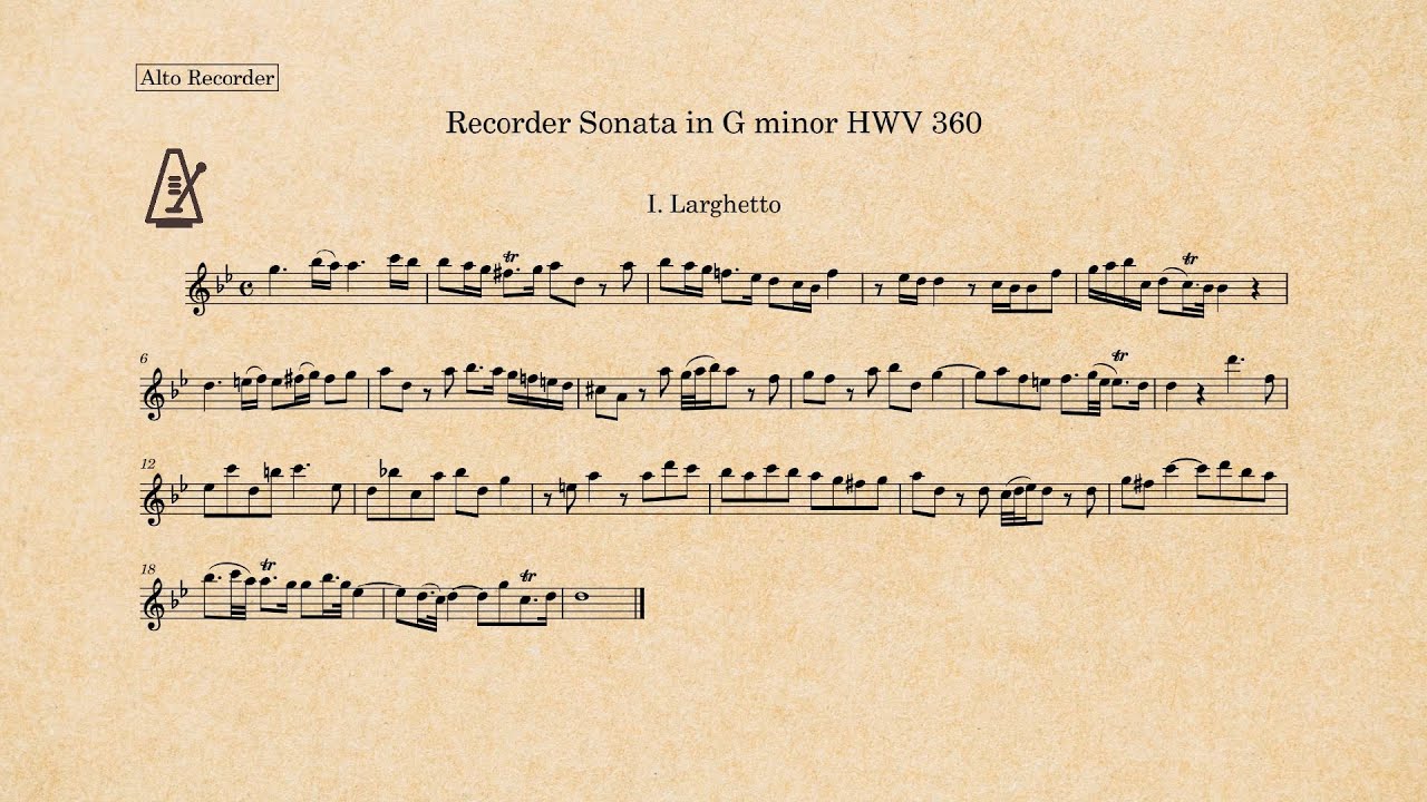 Handel - Sonata for Recorder in g minor, HWV 360 Op.1 No. 2 (Harpsichord Accompaniment for Practice)