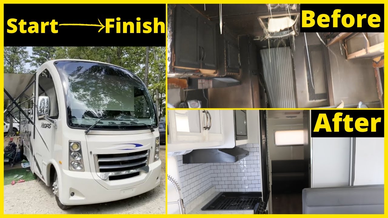FULL REBUILD FIRE DAMAGE RV MOTORHOME START TO FINISH 16 MINS EPIC CHALLENGE