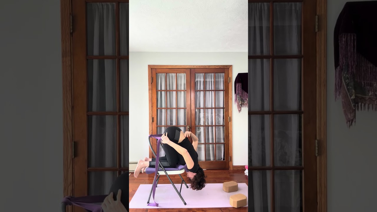 Chair & strap child’s pose - Iyengar style Yoga
