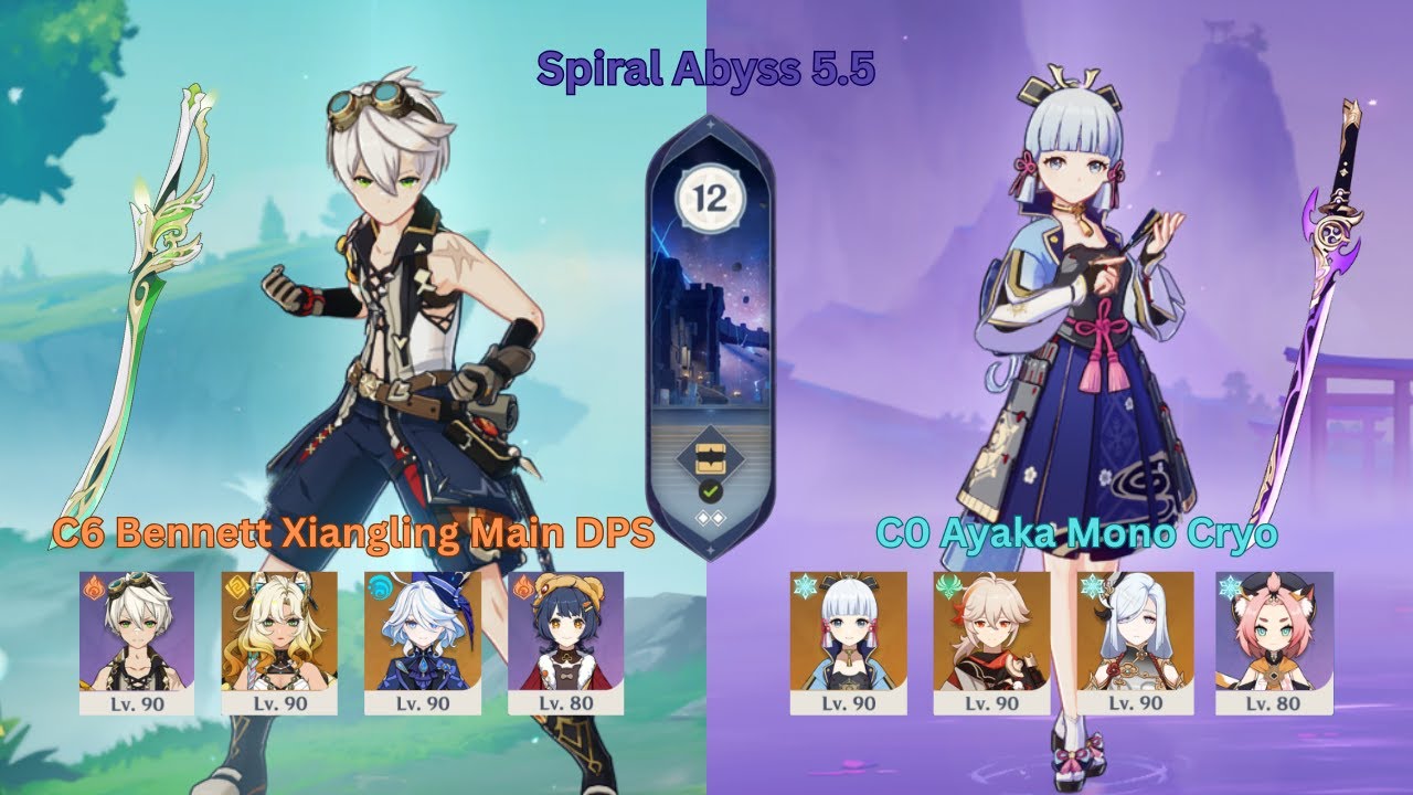 C6 Bennett Xiangling Main DPS & C0 Ayaka Mono Cryo | Genshin Impact | Spiral Abyss 5.5/5.6 Floor 12