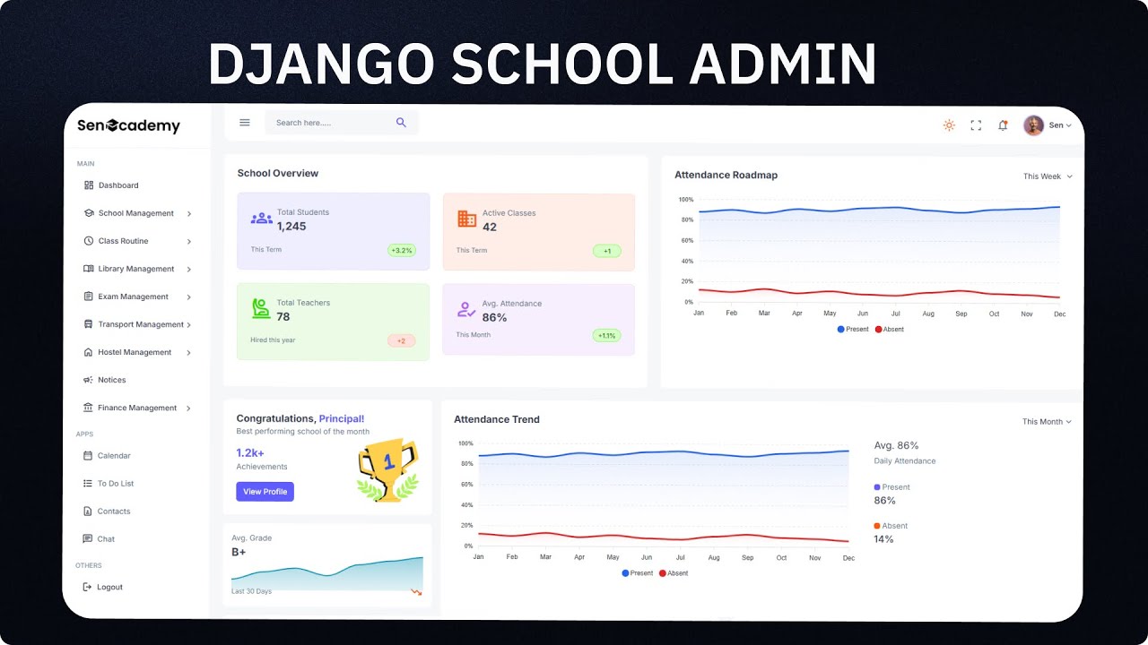 Django School Management System App Dashboard UI Design | Responsive Admin Dashboard