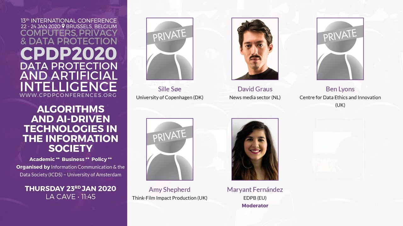 CPDP 2020: Algorithms and AI-driven technologies in the information society.