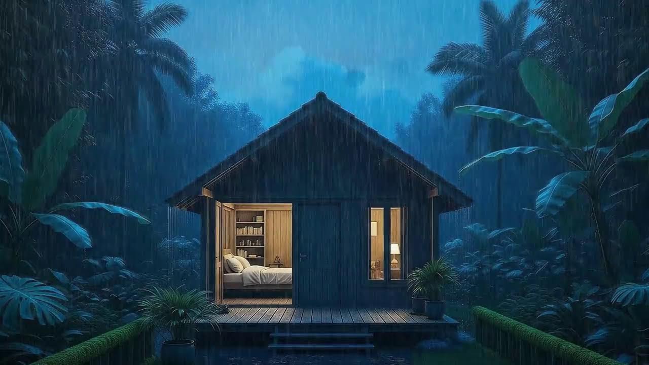 Gentle Rain and Soft Storm Quiet Mind to Sleep in a Hidden Tropical Cabin 🌧️