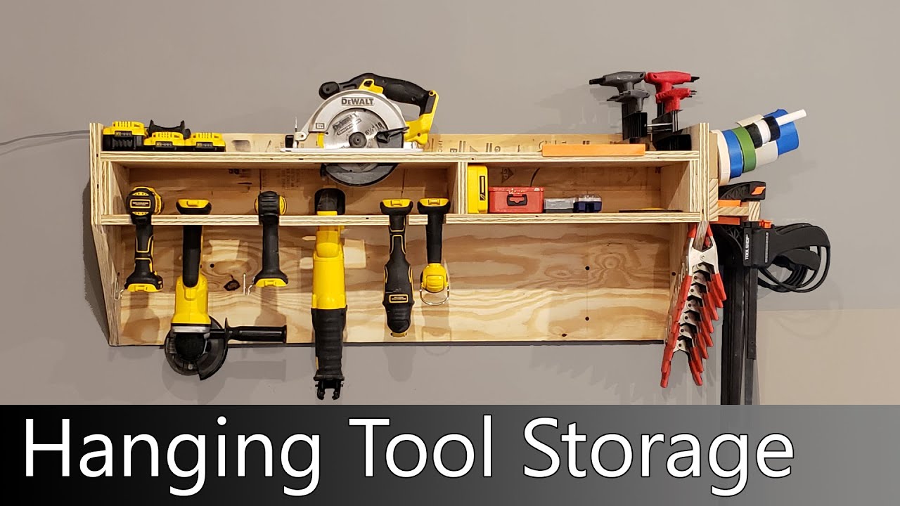 Hanging Power Tool Wall Storage Unit - with clamp space and shelves
