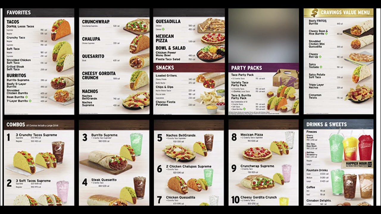 Taco Bell Menu screen￼