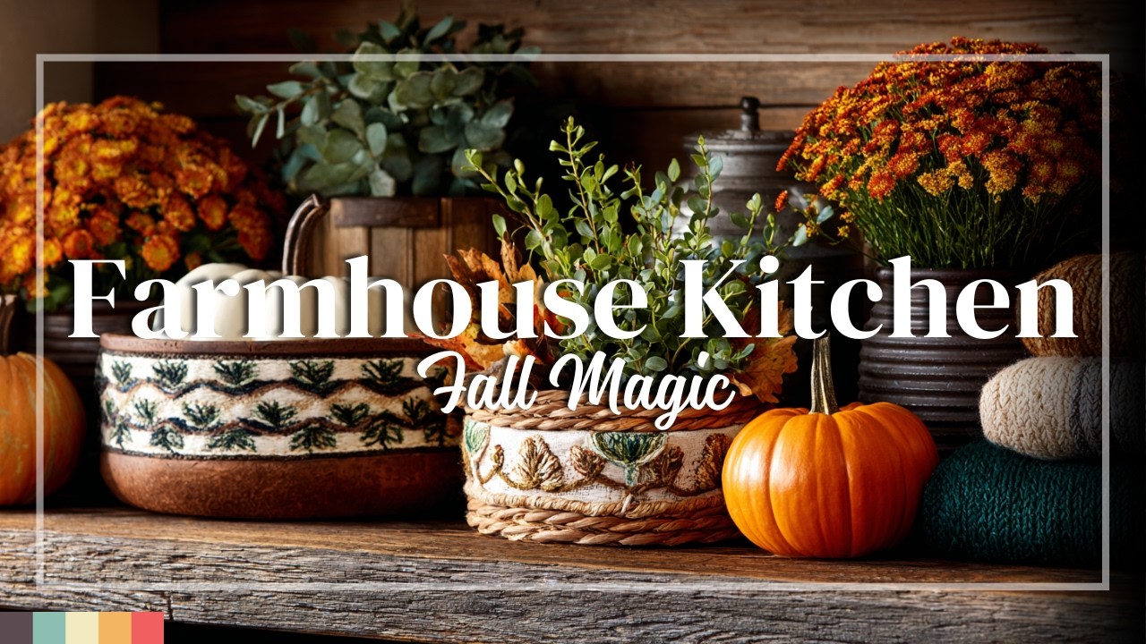 Farmhouse Kitchen Fall Decor with Homestead Elegance | Open shelves and wood tones meet fall flair