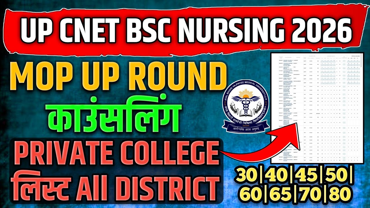 🔥 UP CNET BSc Nursing 2026 Mop Up Round | Private College List (All District) | 30&ndash;80 Marks 