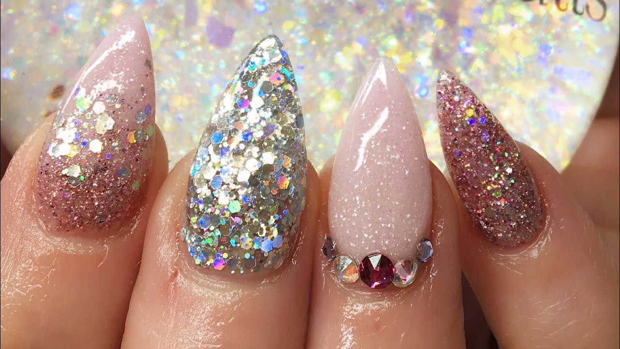 Acrylic Nails | Baby Pink | Silver Holo
