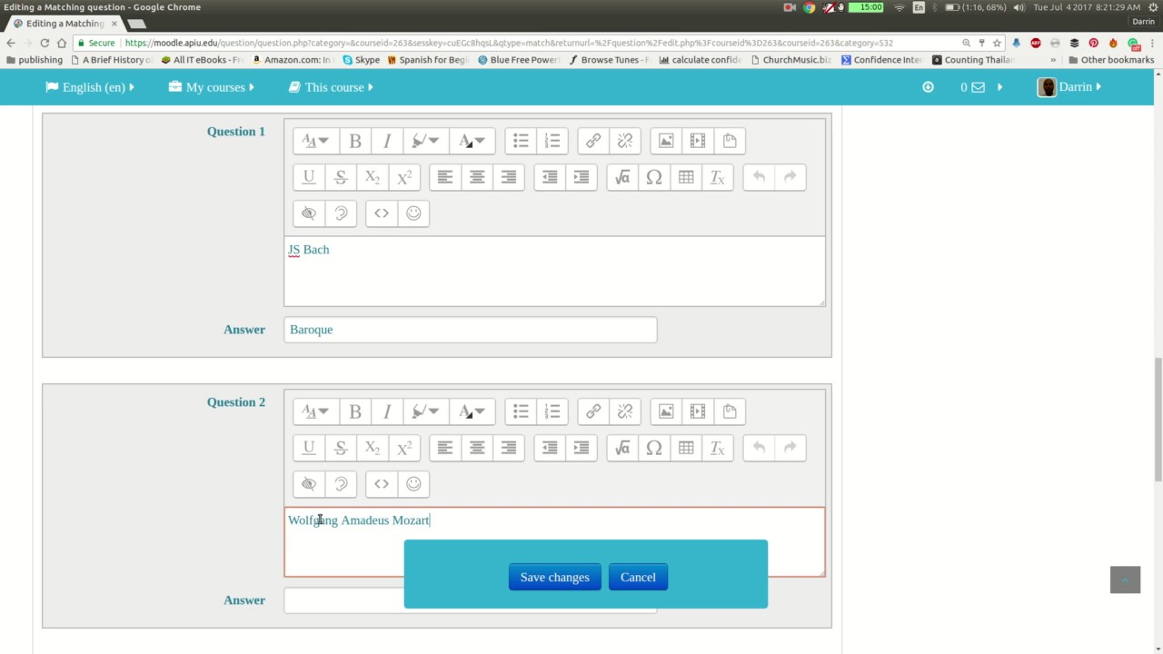 Matching Questions in Moodle