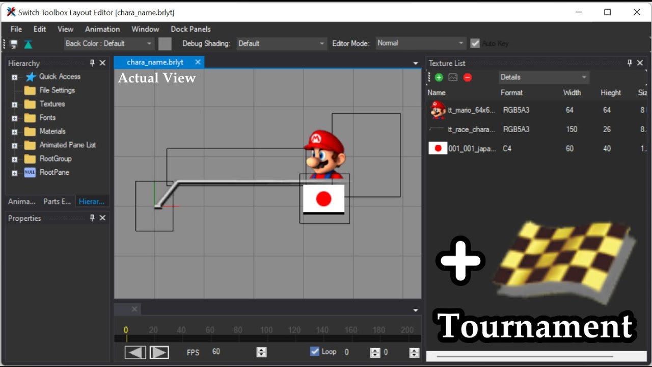 Testing out the in-game flag display (chara_name.brlyt) + Tournament [MKWii]