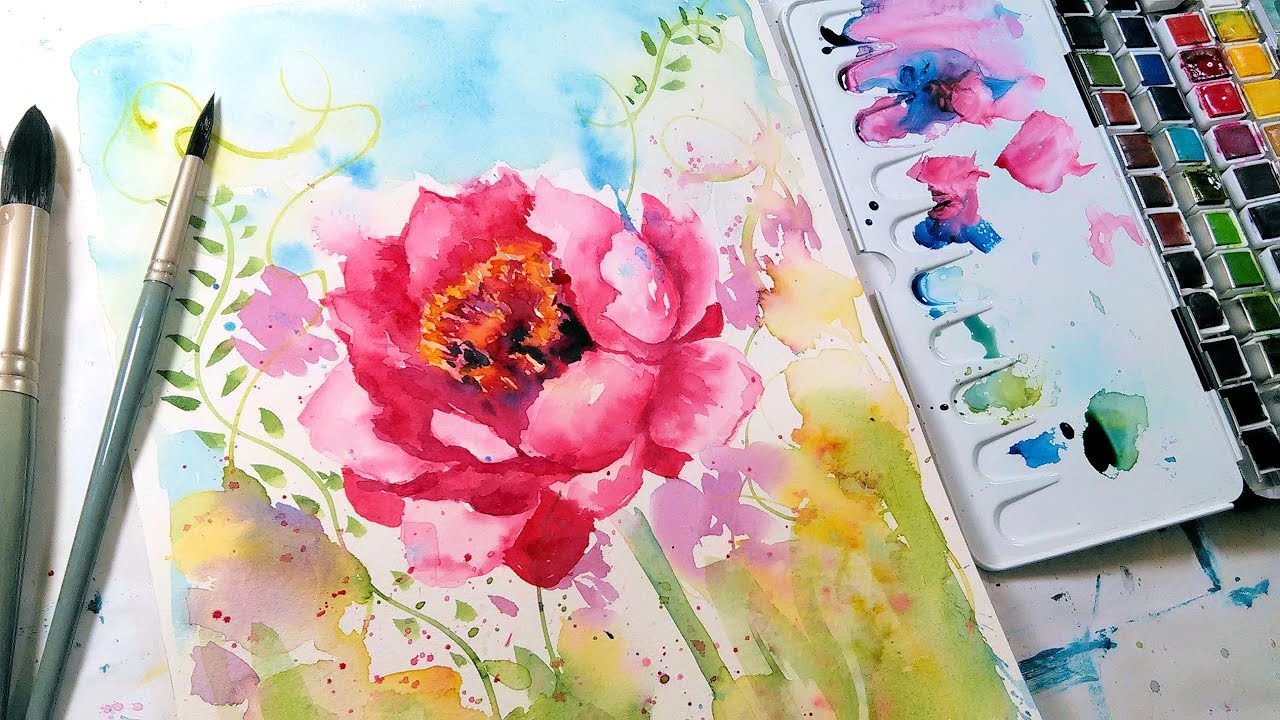 Loose & Easy Peony Watercolor Tutorial (Real Time)
