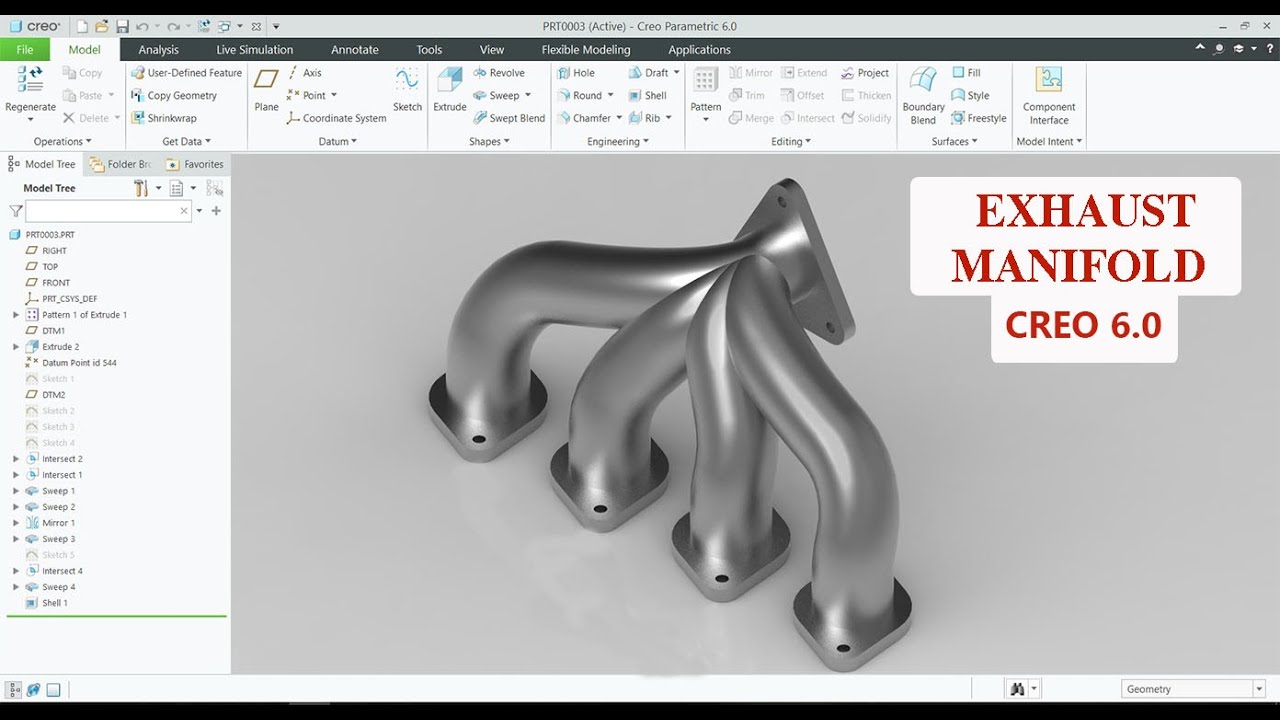 Exhaust Manifold in very easily way using creo 6.0(ADVANCE SURFACE FEATURES)