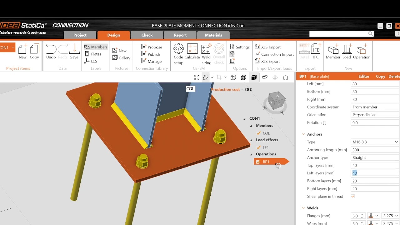 Baseplate connection design in idea-statica