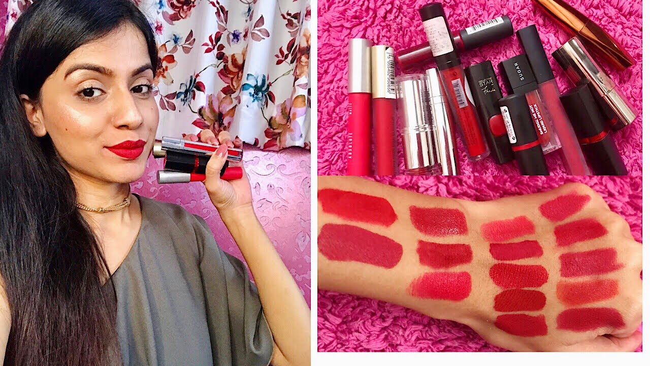 TOP 10 RED LIPSTICKS FOR INDIAN/ MEDIUM/ OLIVE SKIN TONE | Nidhi Chaudhary