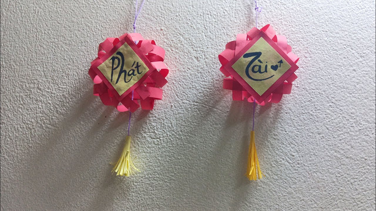 Cách làm dây treo trang trí tết bằng giấy màu