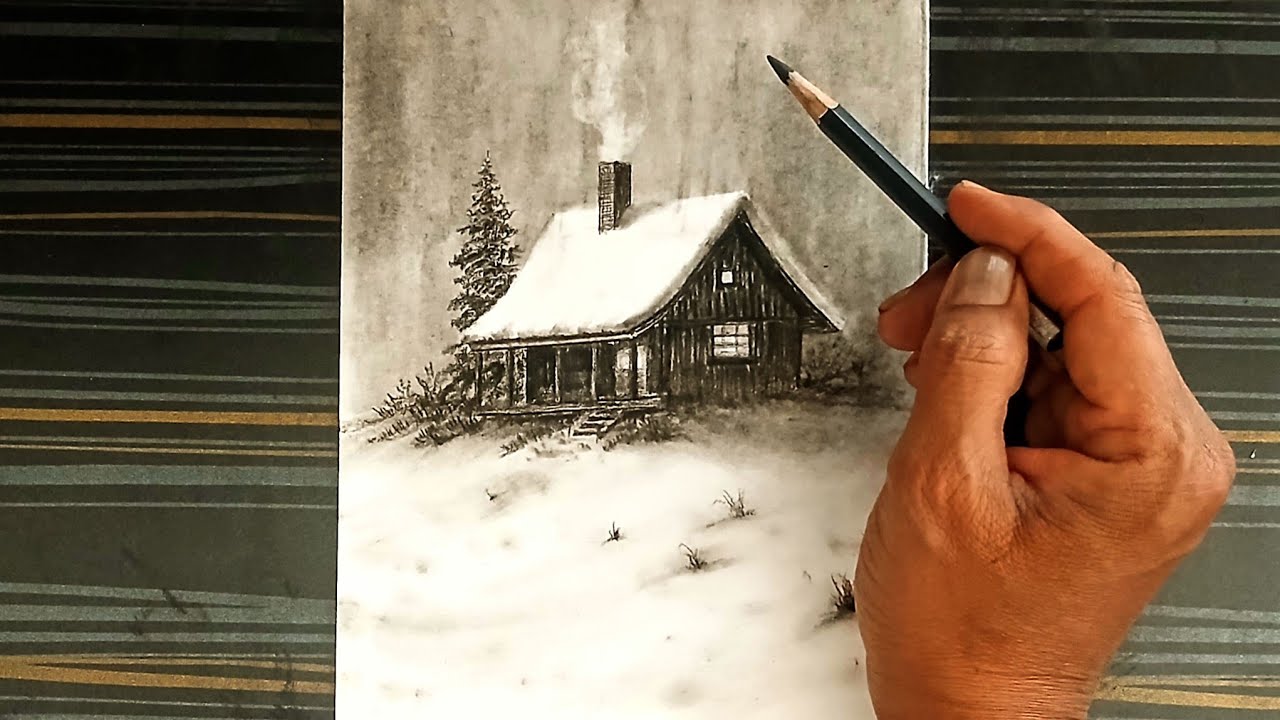 How to draw winter shelter by pencil with easy ways.