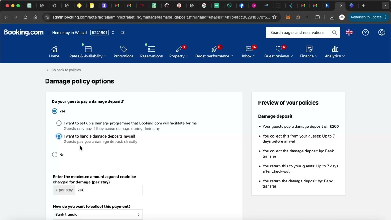 How to setup deposit in admin panel in booking.com. #servicedaccommdation #property #airbnb