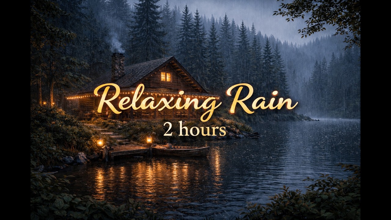 2 Hours of Relaxing Rain 🌧️ Cozy Lakeside Cabin Ambience for Sleep & Stress Relief