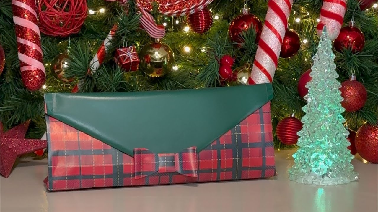 → slow video 🎁🎄how to wrap a Christmas Present as a Christmas Bag 🌟👝 #giftwrapping #christmas