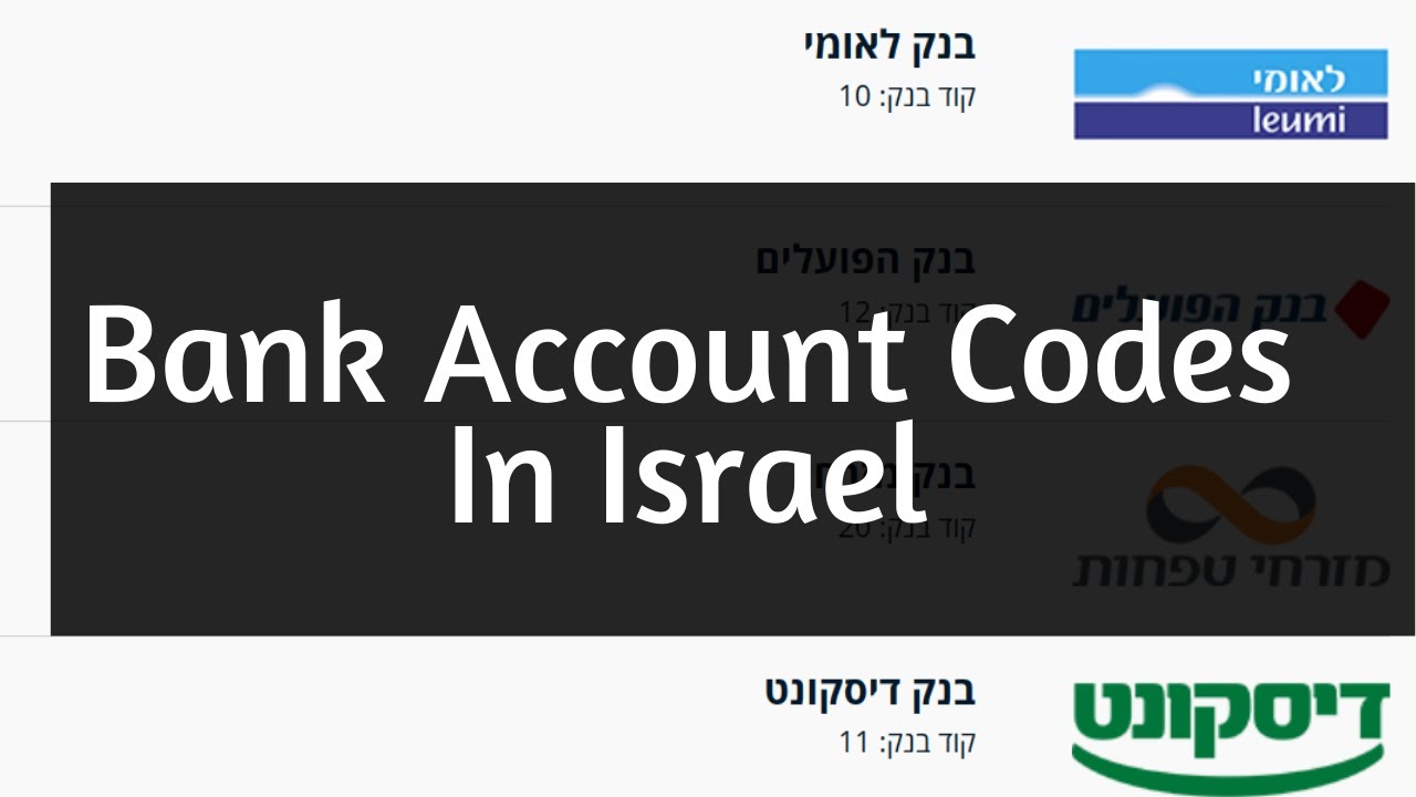 Bank Account Numbers / Codes In Israel (Living In Israel Series)