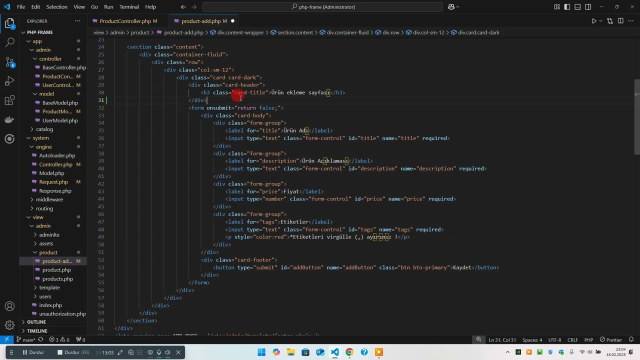 PHP Frame 8.3 ile Güvenli CSRF Token Doğrulaması ve SEO URL Oluşturma #php #opensource #php8