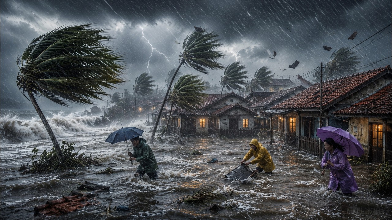 Walking in the village during heavy rain 🌧️ natural rain relieves stress, insomnia & improves focus💤